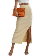 YESFASHION New Button Slit Temperament Pit Strip Ribbed Skirt