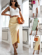 YESFASHION New Button Slit Temperament Pit Strip Ribbed Skirt