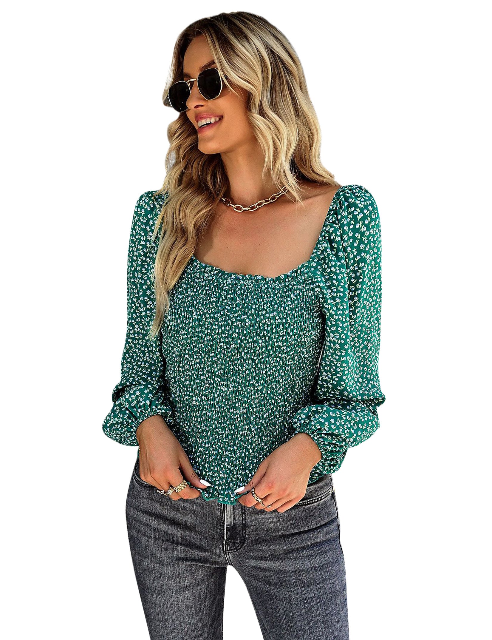 YESFASHION Self-designed Square Collar Shirt Four Seasons Women