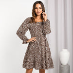 YESFASHION Women Clothing Square Neck Printed Waist Dress