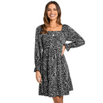 YESFASHION Women Clothing Square Neck Printed Waist Dress