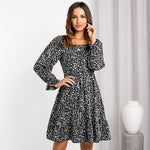 YESFASHION Women Clothing Square Neck Printed Waist Dress