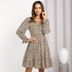 YESFASHION Women Clothing Square Neck Printed Waist Dress