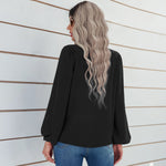 YESFASHION Women Clothing Solid Color Round Neck Pullover Shirt Tops