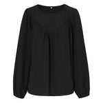 YESFASHION Women Clothing Solid Color Round Neck Pullover Shirt Tops