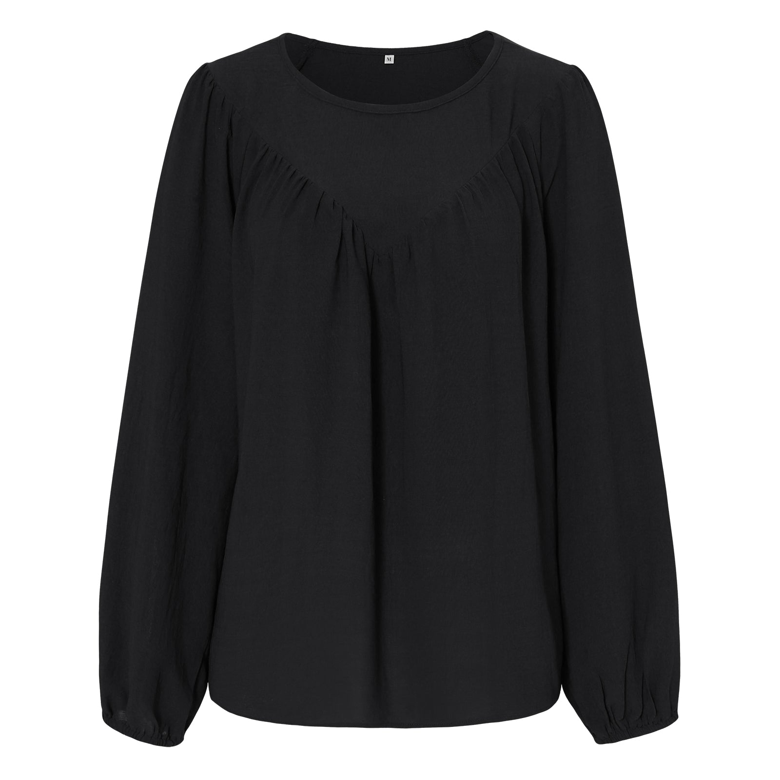 YESFASHION Women Clothing Solid Color Round Neck Pullover Shirt Tops