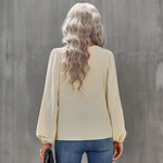 YESFASHION Women Clothing Solid Color Round Neck Pullover Shirt Tops