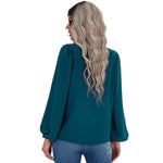 YESFASHION Women Clothing Solid Color Round Neck Pullover Shirt Tops