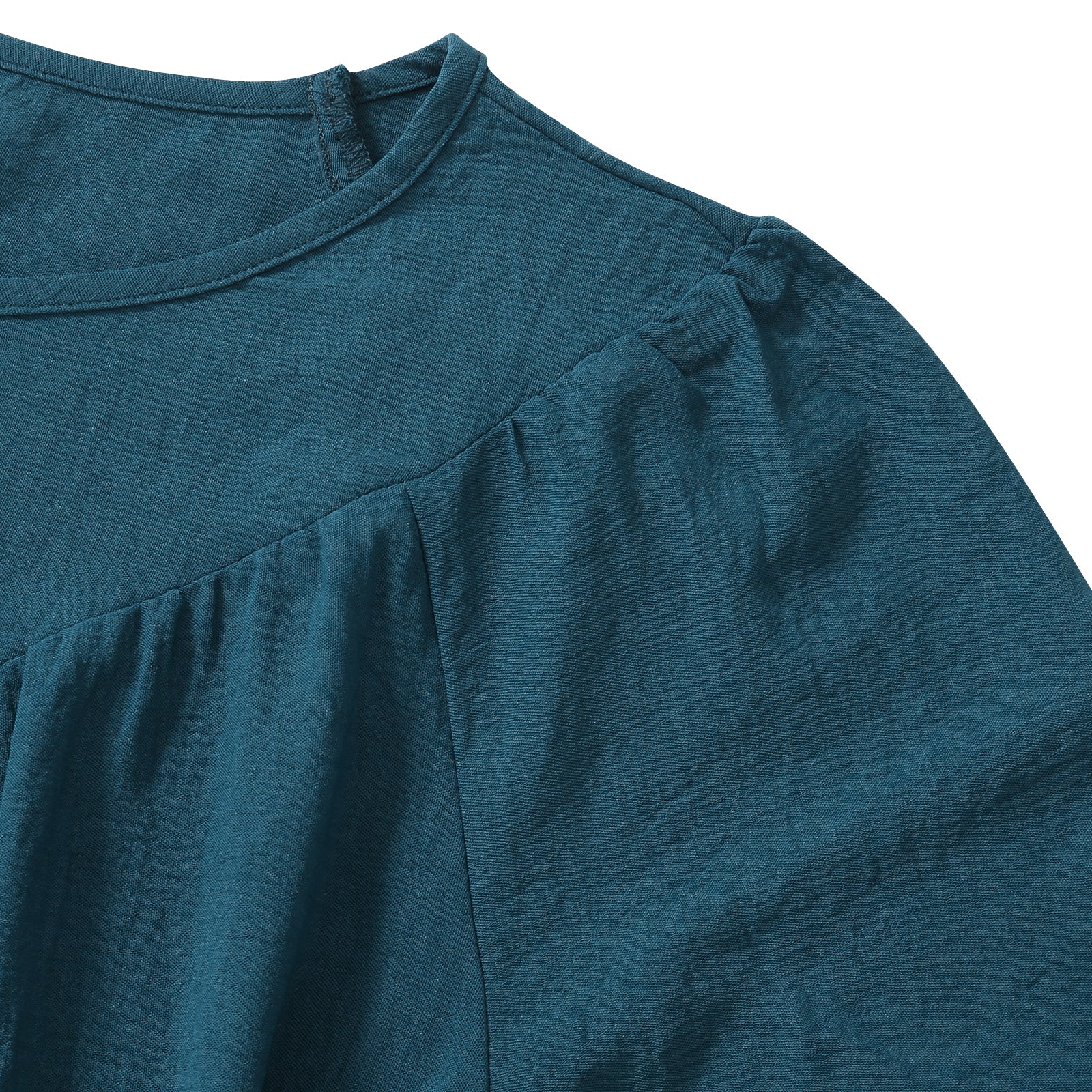 YESFASHION Women Clothing Solid Color Round Neck Pullover Shirt Tops