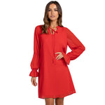 YESFASHION Women Loose Bell-sleeved Solid Color Hollow Dress