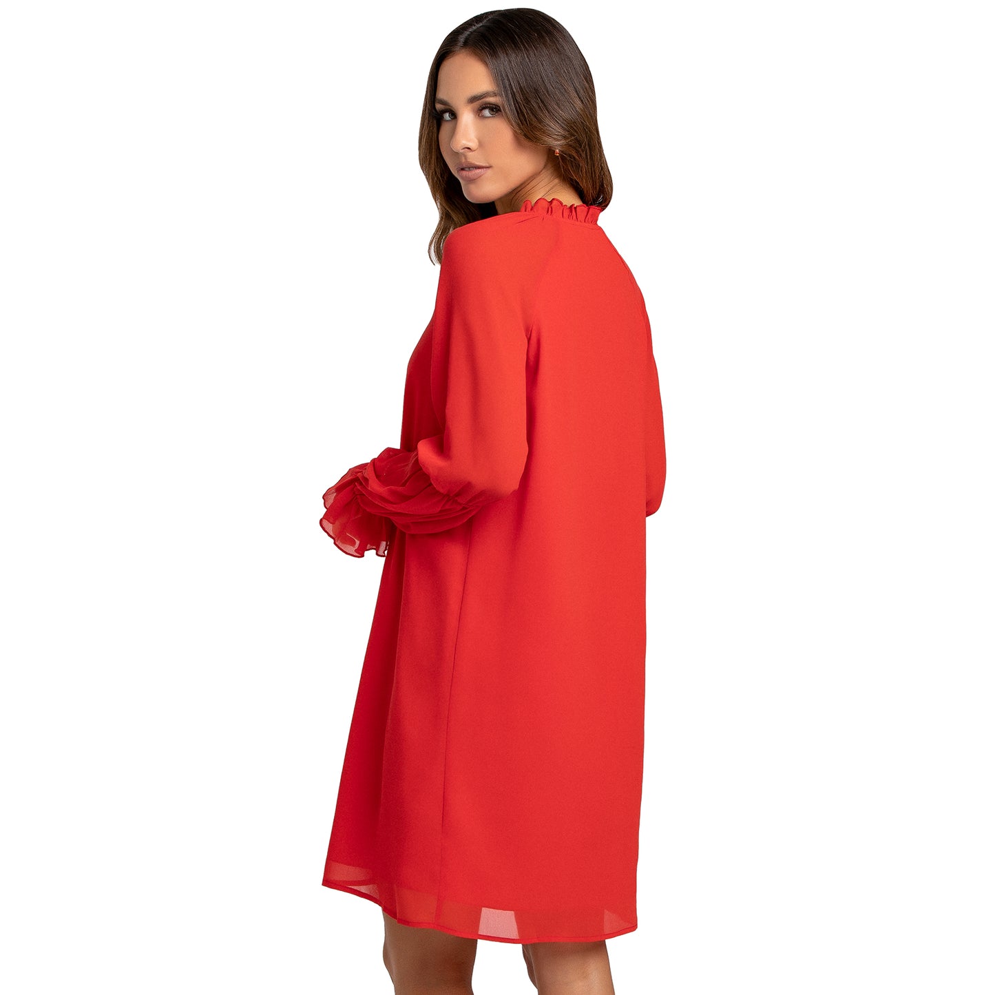 YESFASHION Women Loose Bell-sleeved Solid Color Hollow Dress