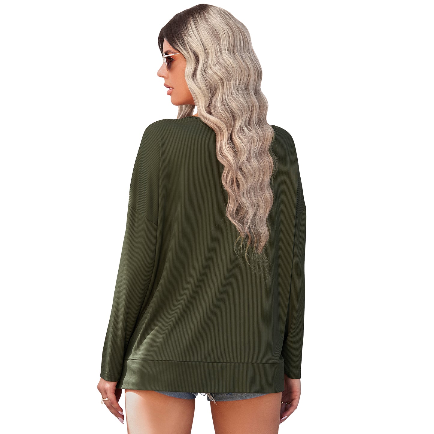 YESFASHION Women Clothing Solid Color Pullover Thin Knitted Sweaters