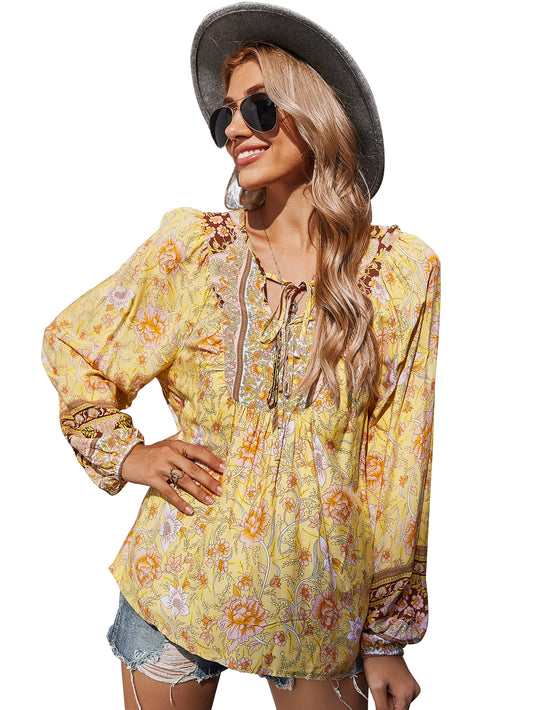 YESFASHION Cross Border Women Fall Romantic Holiday Print Tops