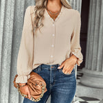 YESFASHION V-neck Shirts Women Fashion Casual Polka Dot Shirts