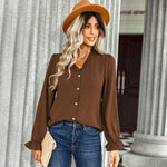 YESFASHION V-neck Shirts Women Fashion Casual Polka Dot Shirts