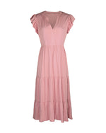 YESFASHION V-neck Sexy Flying Sleeve Solid Color Dress