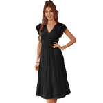 YESFASHION V-neck Sexy Flying Sleeve Solid Color Dress