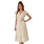 YESFASHION V-neck Sexy Flying Sleeve Solid Color Dress