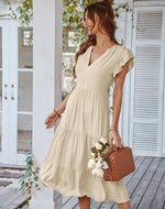 YESFASHION V-neck Sexy Flying Sleeve Solid Color Dress