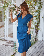 YESFASHION V-neck Sexy Flying Sleeve Solid Color Dress