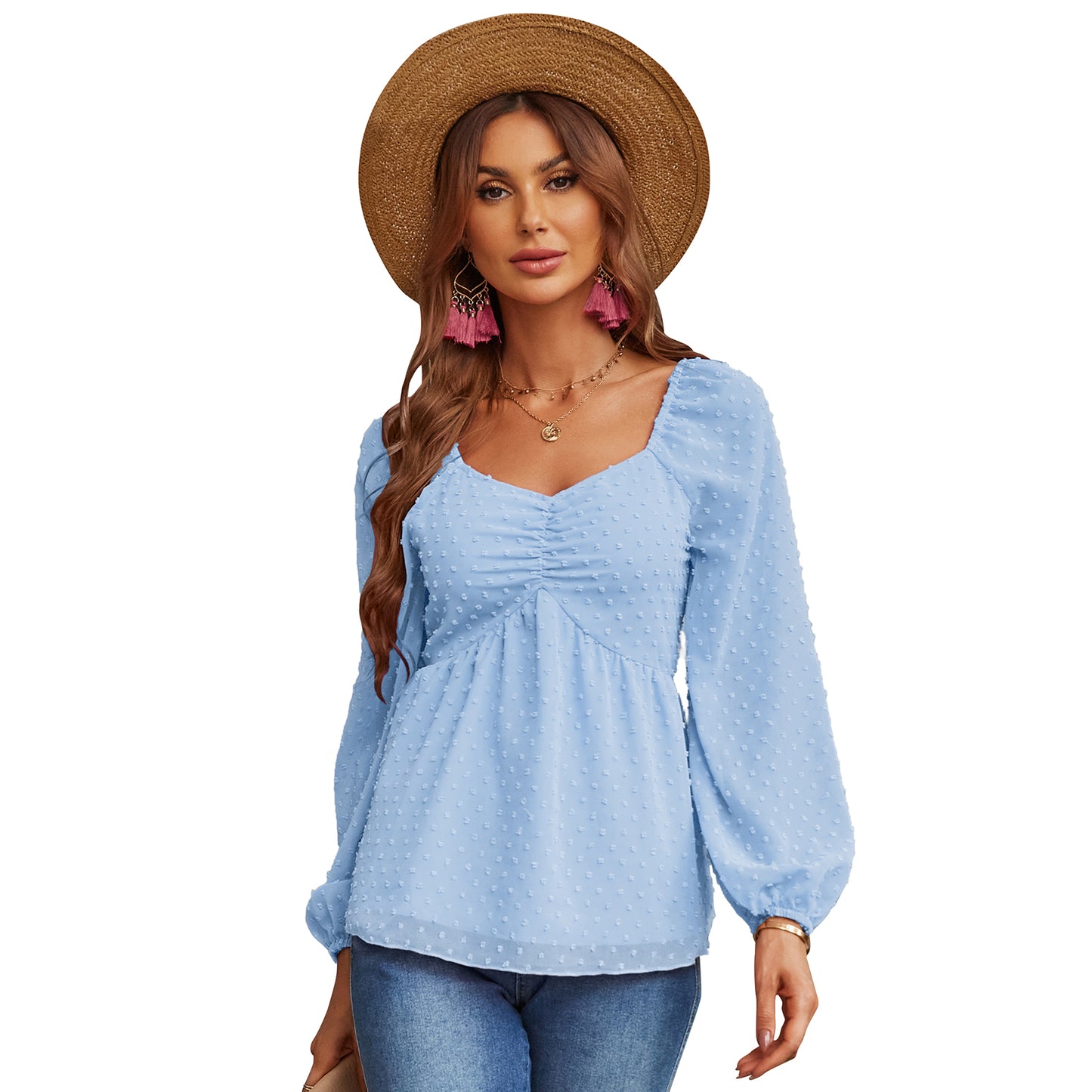 YESFASHION Pullover Tops Women Style Loose All-match Chiffon Shirt