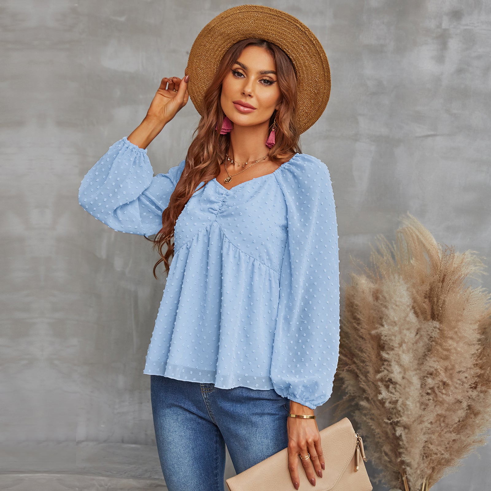 YESFASHION Pullover Tops Women Style Loose All-match Chiffon Shirt