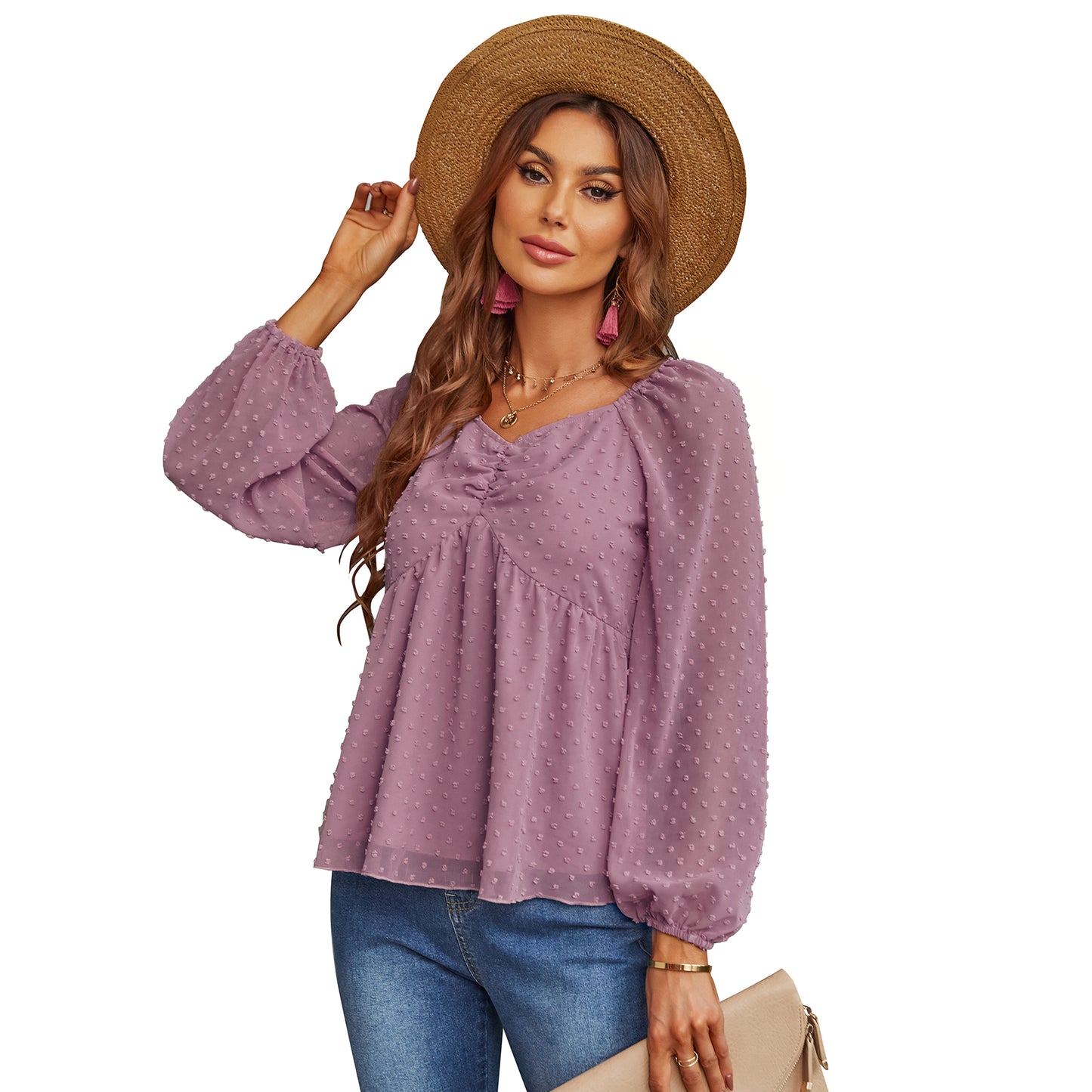 YESFASHION Pullover Tops Women Style Loose All-match Chiffon Shirt