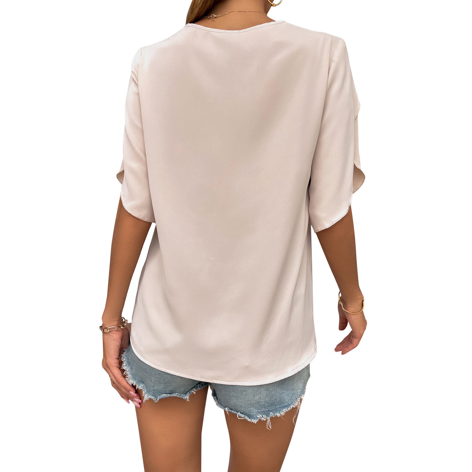 YESFASHION Cross-border Popular Lace Tops V-neck T-shirt