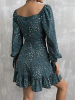 YESFASHION New V-neck Sequins Lace-up Skirt Long-sleeved Dress
