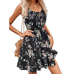 YESFASHION Pullover Print Elastic Waist Sling Short Skirt Women Dress