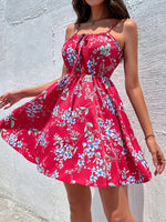 YESFASHION Pullover Print Elastic Waist Sling Short Skirt Women Dress