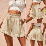 Summer Women Clothing Chiffon Printed Casual Pocket Waist Shorts