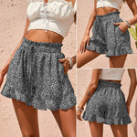 Summer Women Clothing Chiffon Printed Casual Pocket Waist Shorts