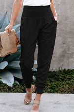 YESFASHION Solid Color Women High Waist Pants Slit Casual Pants