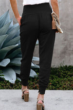 YESFASHION Solid Color Women High Waist Pants Slit Casual Pants