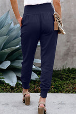 YESFASHION Solid Color Women High Waist Pants Slit Casual Pants