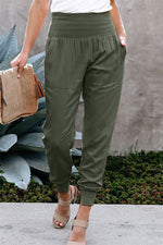 YESFASHION Solid Color Women High Waist Pants Slit Casual Pants