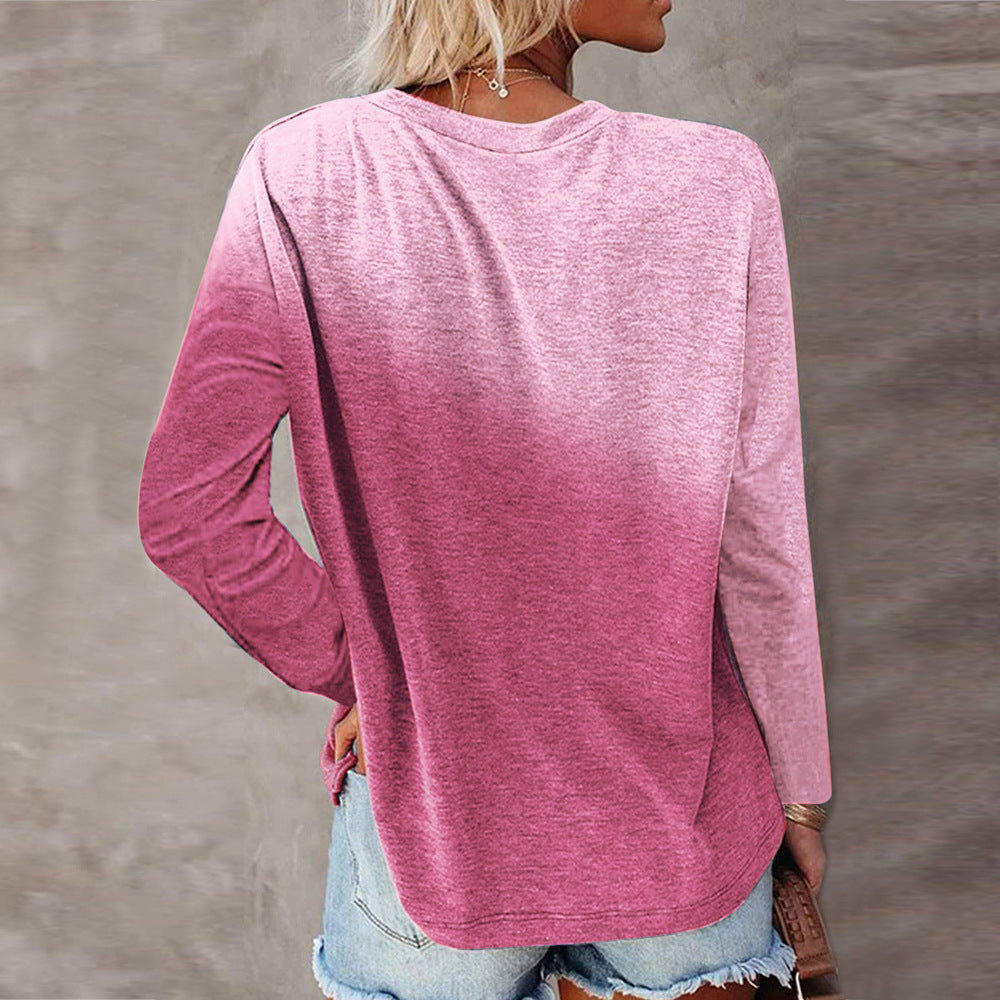 YESFASHION Casual Tie Dye Printed Pocket Long Sleeve T-shirt Tops