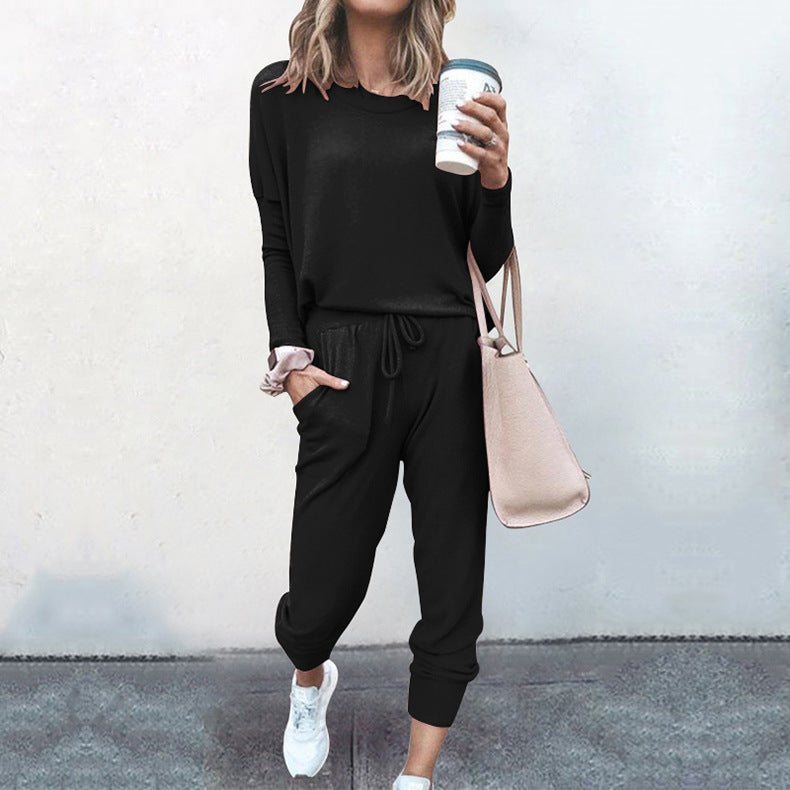 YESFASHION New Loose Solid Color Long-sleeved Casual Suit