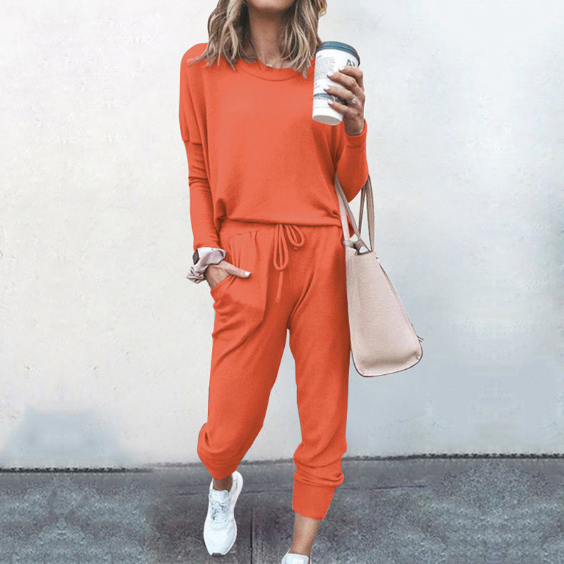 YESFASHION New Loose Solid Color Long-sleeved Casual Suit
