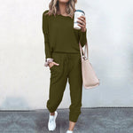 YESFASHION New Loose Solid Color Long-sleeved Casual Suit