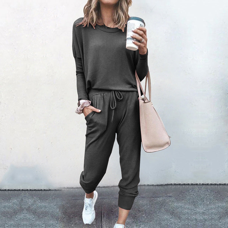 YESFASHION New Loose Solid Color Long-sleeved Casual Suit
