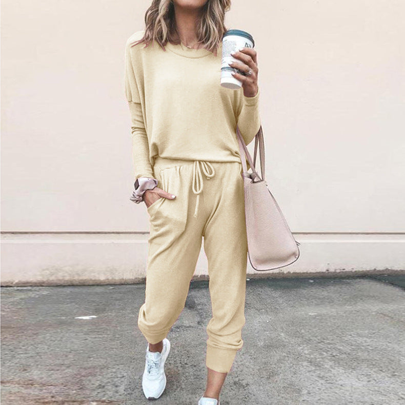 YESFASHION New Loose Solid Color Long-sleeved Casual Suit