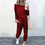 YESFASHION New Loose Solid Color Long-sleeved Casual Suit