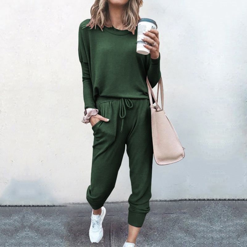 YESFASHION New Loose Solid Color Long-sleeved Casual Suit