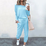 YESFASHION New Loose Solid Color Long-sleeved Casual Suit