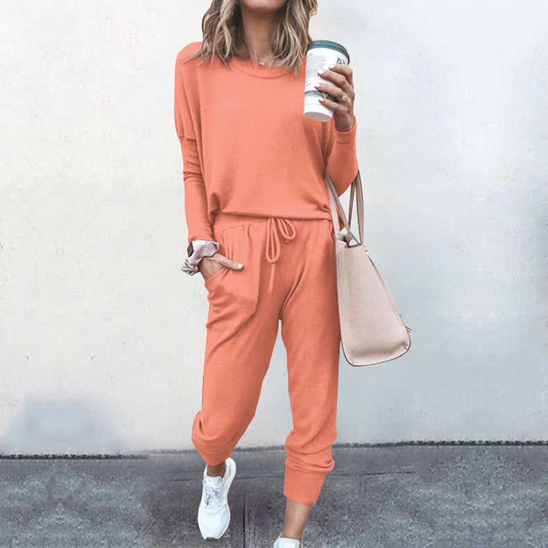 YESFASHION New Loose Solid Color Long-sleeved Casual Suit