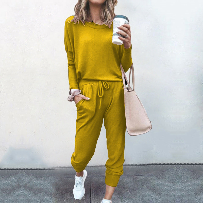 YESFASHION New Loose Solid Color Long-sleeved Casual Suit
