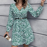 YESFASHION Print Sexy Deep V-neck Decorative Button Dress