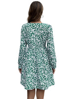 YESFASHION Print Sexy Deep V-neck Decorative Button Dress